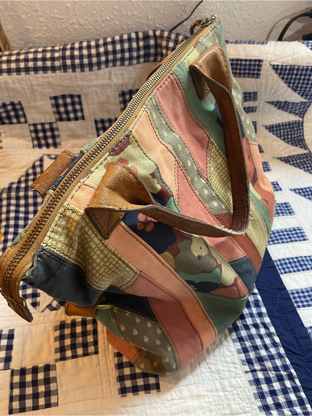 Fossil Patchwork Shoulder Bag in Navy, Coral, Teal & Tan - Picture 13 of 16